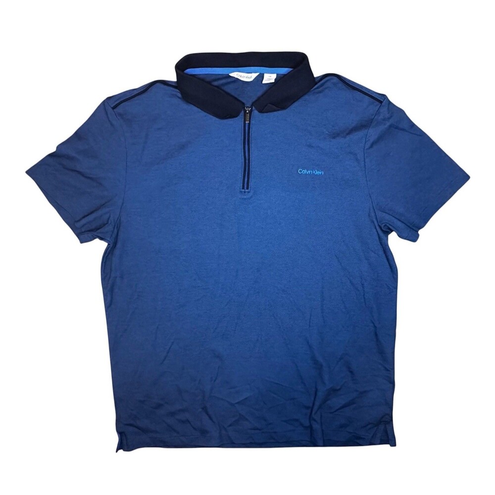 Calvin Klein Golf Polo Shirt Men's Large Blue 1/4 Zip Short Sleeve Athletic L
